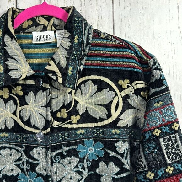 Vintage Chicos Design Tapestry Jacket Womens Size L Boho Artsy Statement Jacket - Picture 4 of 15